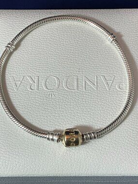 Pandora RETIRED Authentic 925 with 14K Gold Clasp Bracelet 8.3"/21cm 590702HG